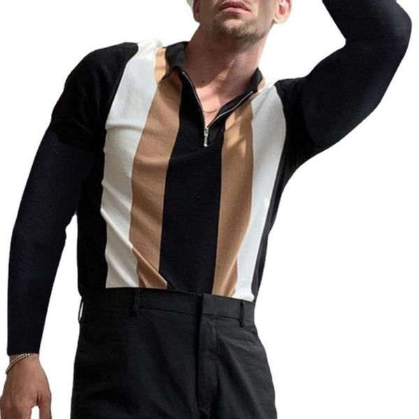 

men's casual shirts autumn v neck men lapel color block print shirt pullover zipper long sleeve knitted streetwear xxxl, White;black