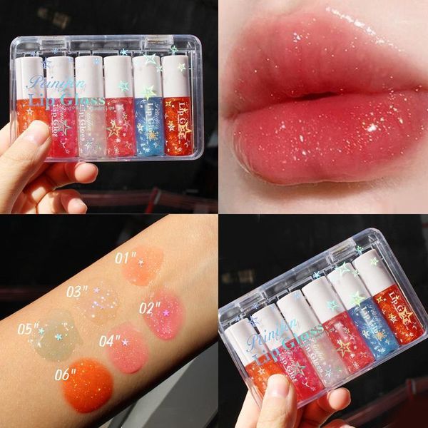 

6pcs/set wet gloss crystal jelly lip shiny clear mirror moisturizing glitter liquid lipstick oil tint1