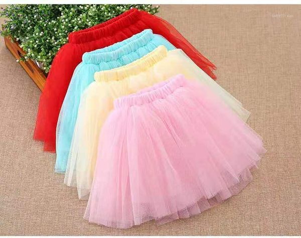 

girl short dress princess tutu net pleated summer solid color cute mini cotton a-line skirts1
