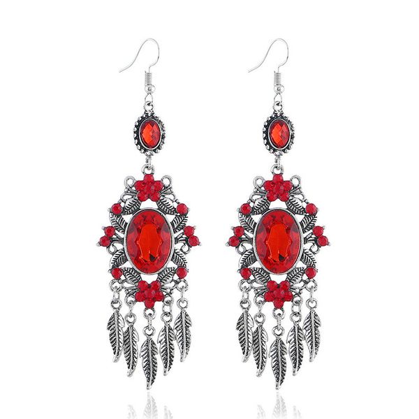 

statement long drop dangle earrings for women crystal flower leaf charm fashion tassel earings wedding party earring, Silver
