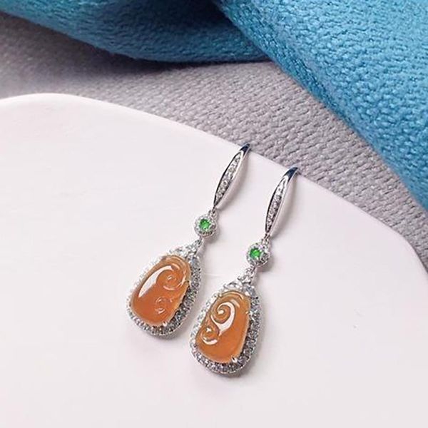 

dangle & chandelier original silver inlaid natural yellow chalcedony earrings elegant charm creative retro female jewelry
