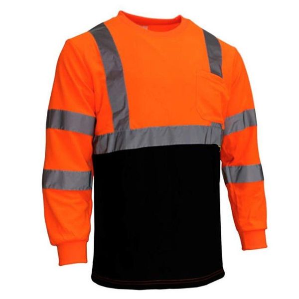 

men's t-shirts men casual safety work uniform long sleeve loose reflective workwear t shirt, White;black