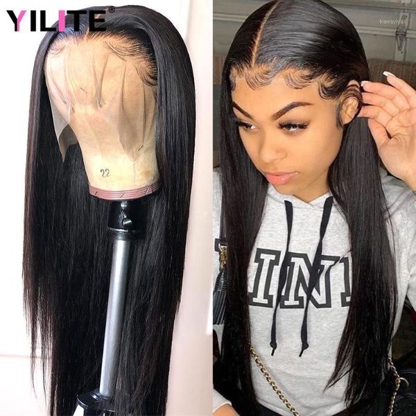 

inch long straight lace front human hair wig pre plucked swiss closure remy brazilian for black women1, Black;brown