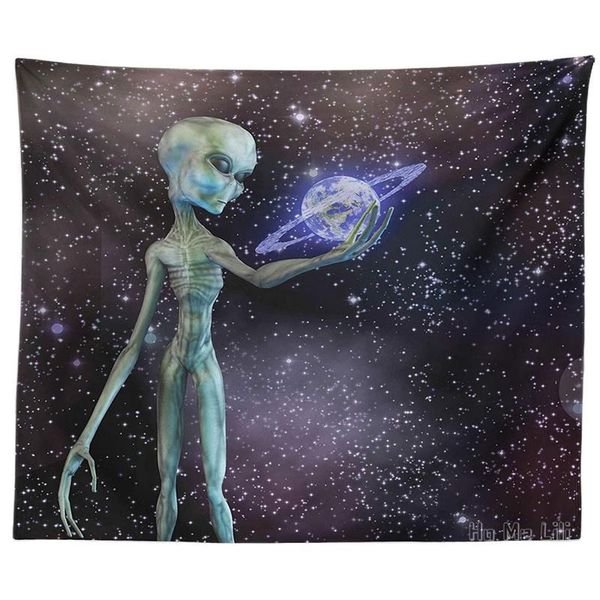 

tapestries outer space by ho me lili tapestry alien body planet in milky way star clusters extraterrestrial creature image wall decor