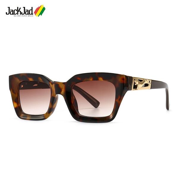 

jackjad 2021 fashion cool square style golden jumping leopard sunglasses vintage design sun glasses, White;black