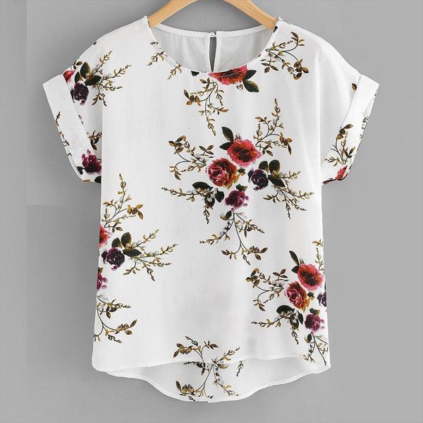

summer fashion floral print pullover women blouses o neck tee female womens short sleeve shirt blusas femininas clothing, White