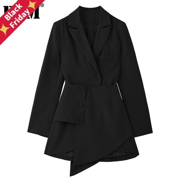 

[eam] women black irregular split joint button dress lapel long sleeve loose fit fashion tide spring autumn 2021 1y787 casual dresses, Black;gray