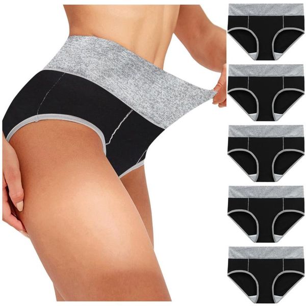 

women's panties 5pcs underwear seamless solid color simple black cotton high-waist driehoek hip bikini high-quality, Black;pink