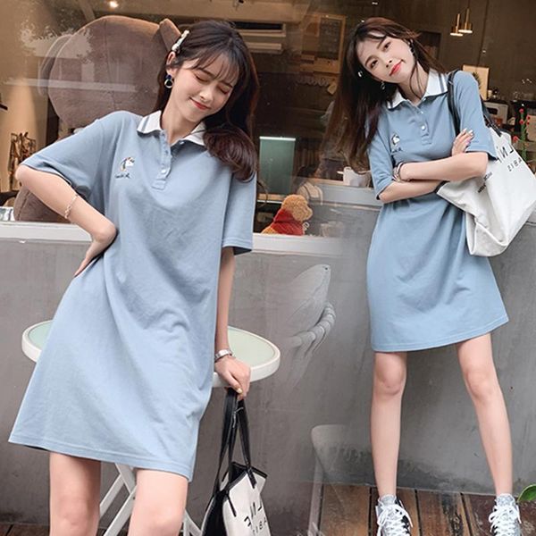 

maternity dresses 337# clothes summer cotton turn down collar cartton short sleeves loose stylish dress pregnant women mom, White