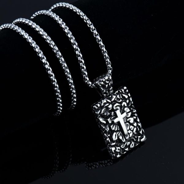 

pendant necklaces vintage carving cross necklace men's fashion titanium steel for motorcycle party male jewelry, Silver
