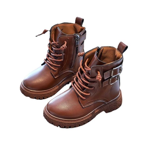 

boots autumn kids shoes for girl snow fashion solid color boys ankle non-slip girls leather warm sm162, Black;grey