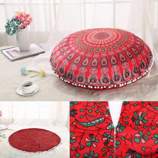 

drop ship round cushion cover mandala floor pillow case bohemian poufs decorative boho pillowcase cushion/decorative