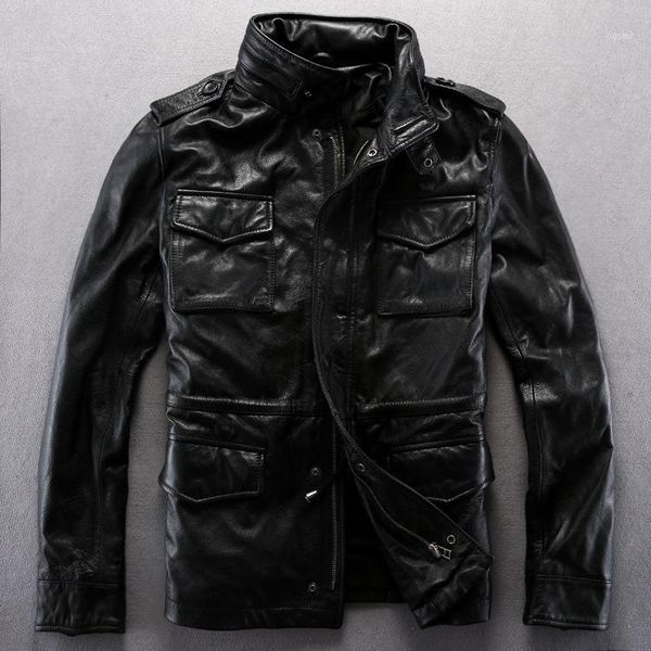 

men's jackets combat field m65 jacket mens genuine vintage type military army coat men winter casual cow leather, Black;brown