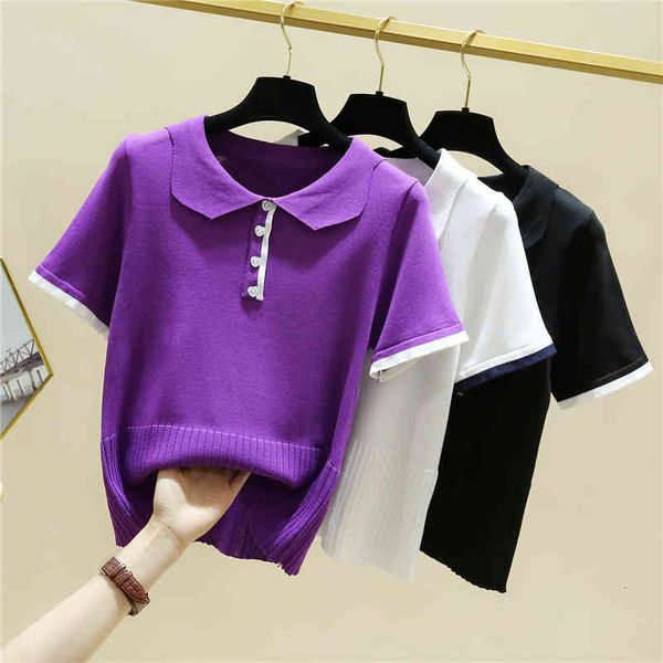 

women's t-shirt women's low-necked shirt, knitted or crocheted 2021, short sleeve, summer, t-shirts, woman, korean fashion, clothe, White