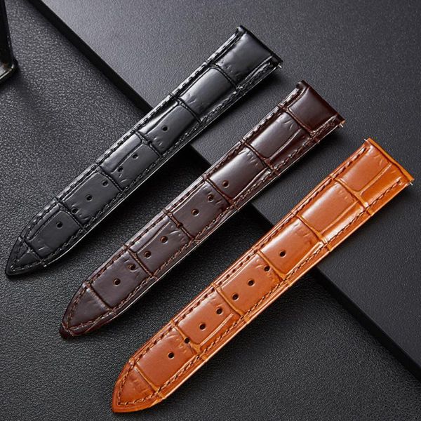 

watch bands universal replacement strap18mm 19mm 20mm 21mm 22mm silver stainless steel clasp woman man solid leather wristband, Black;brown