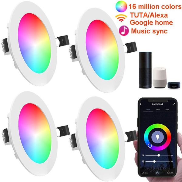 

downlights 16 million colors 12w rgb-c-w wifi tuya smart led spot downlight lamp rgb warm cool light work with alexa google home