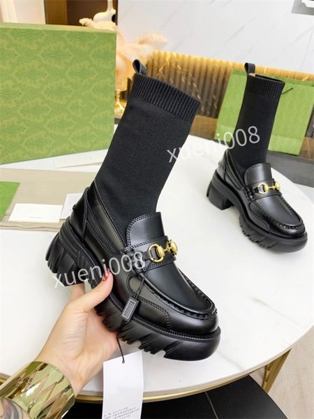 

2021 designer shoes soft boots loafers rubber platform 35-41 sneakers black shiny leather slipper chunky round head sneaker thick bottom sho