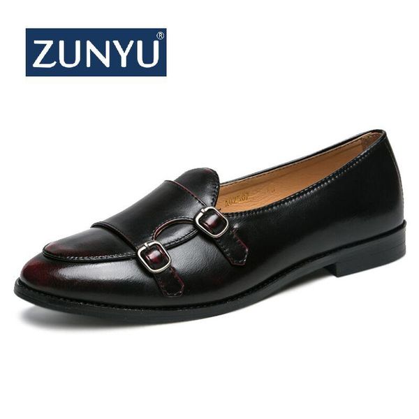 

dress shoes zunyu men's formal men monk oxford for wedding brand leather double buckles size 38-48, Black