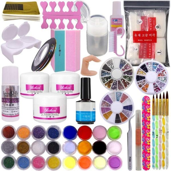 

nail art decorations uv gel kit brush buffer tool tips glue colorful acrylic powder glitter sanding files salon set to1