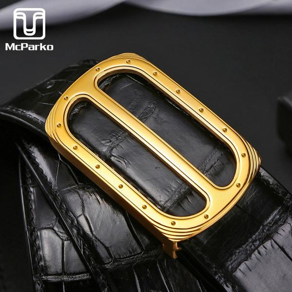 

mcparko genuine crocodile leather belt for men luxury designer brand belts custom name initials gift waist business, Black;brown