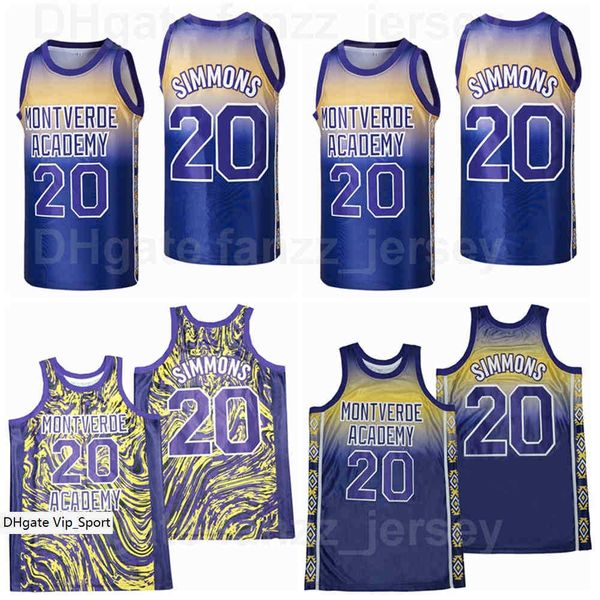 

men high school montverde academy basketball 20 ben simmons jersey marble moive hipÂ hop breathable pure cotton team color purple hiphop, Black