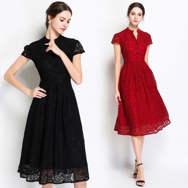 

boutique dress summer women's sleeveless swing skirt lace, Black;pink