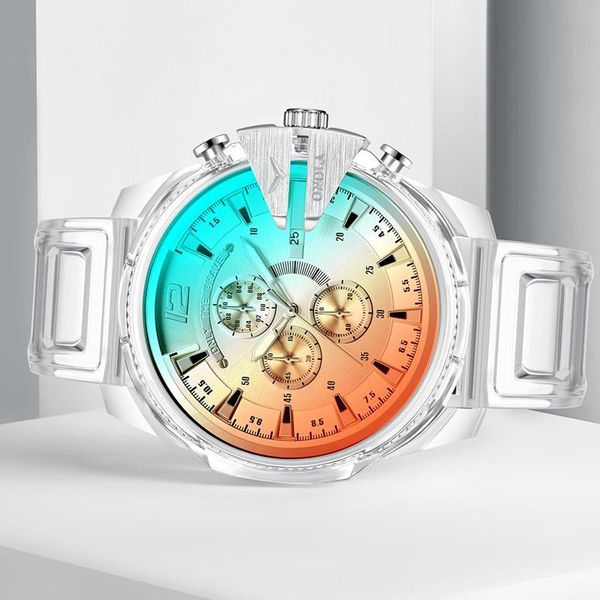 

wristwatches large dial men's watches creative color changing brand fashion waterproof quartz silicone wristwatch relogio masculino, Slivery;brown