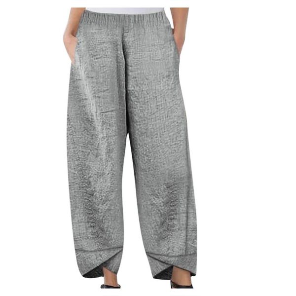 

women's pants & capris vintage harem straight casual solid elastic waist cotton linen wide leg trousers plus size loose 5xl comfortable, Black;white