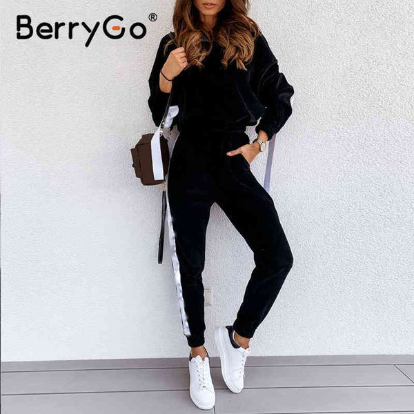 

berrygo fashion hooded sweatshirt suit casual drop shoulder sleeve long set autumn winter women's two piece 210513, White