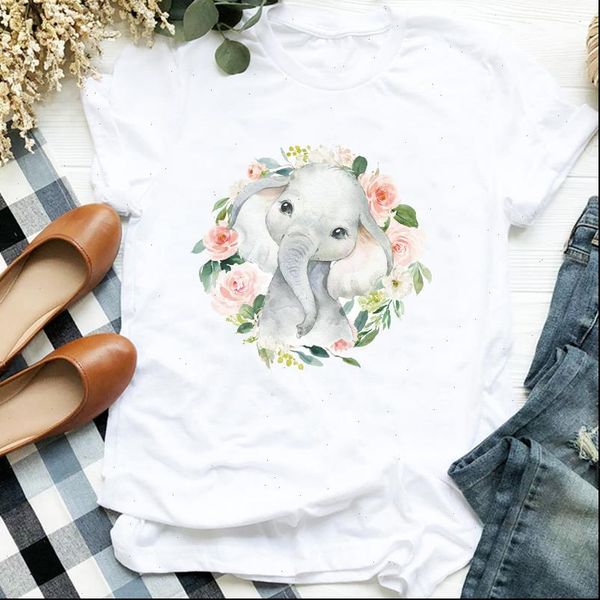 

floral flower elephant animal womens t shirts printing fashion print tee clothes graphic, White