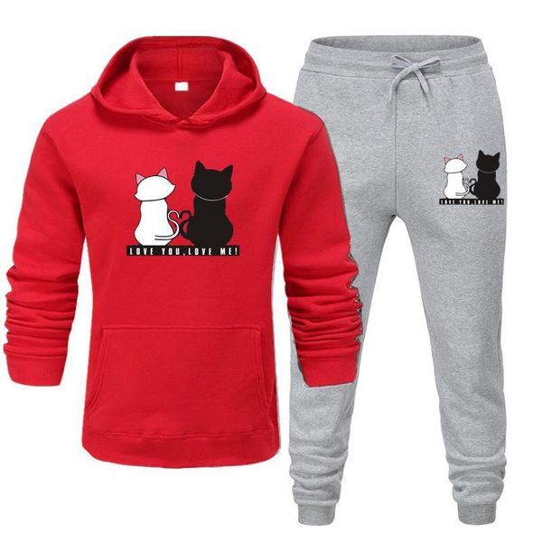 

winter cat printing brand tracksuit womens tracksuits fashion sportswear two piece sets hoodie pants sporting suits, Gray