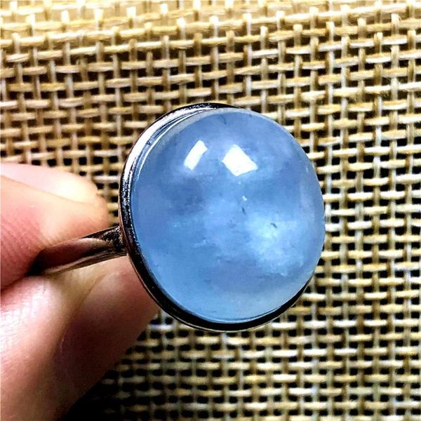 

cluster rings 16x14mm natural ocean blue aquamarine ring for woman lady man oval crystal beads stone silver adjustable jewelry, Golden;silver