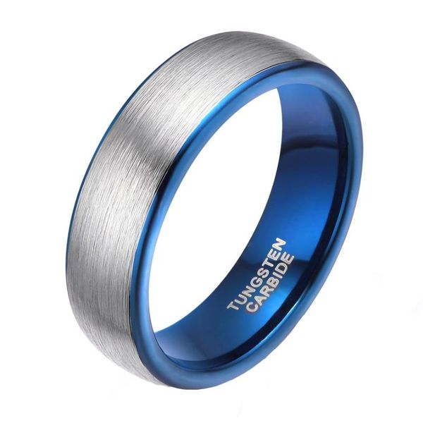 

eamti 8mm tungsten carbide ring men silver color brushed blue inside dome wedding band male rings bagues homme anillo comfort, Slivery;golden