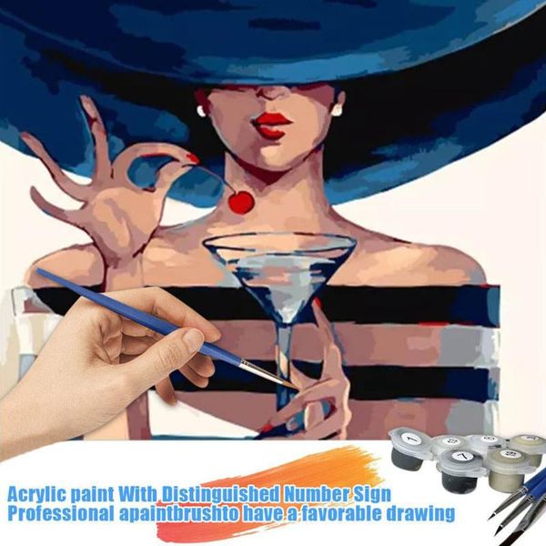 

paintings frameless diy painting by numbers elegant girl drinking acrylic paint on canvas handpainted oil for home wall art f415