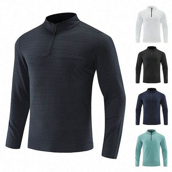 

men's t shirt solid color stand collar casual daily zipper long sleeve lightweight casual slim fit big and tall green white black i6jm
