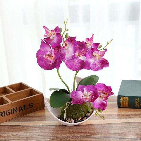 

decorative flowers & wreaths 3-branch simulate butterfly orchid with flowerpot potted artificial plant home garden office decoration