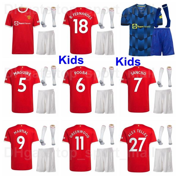 

youth man united jersey kids soccer socks set rashford fernandes cavani martial greenwood wan-bissaka mctominay james pogba maguire shaw foo, Black
