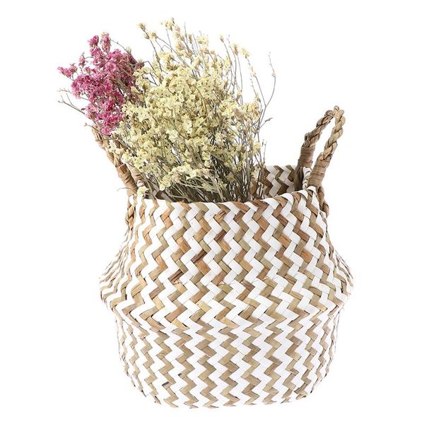 

storage baskets 16*14*12.7cm seagrass woven colorful corrugated folding basket bag
