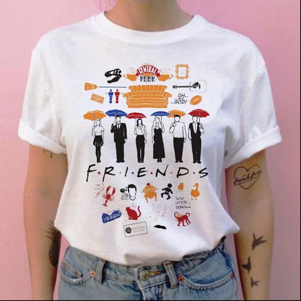 

women clothes friend tv show t shirt harajuku cartoon casual ladies female shirts letter printed top, White