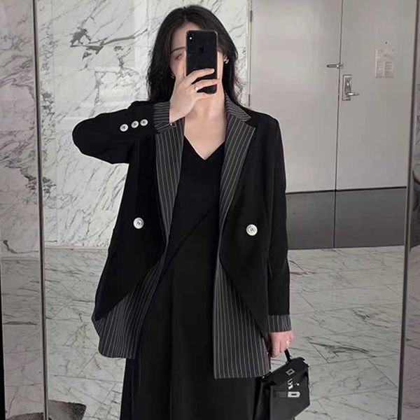 

dign of autumn korean loose british style small suit top, Black;gray