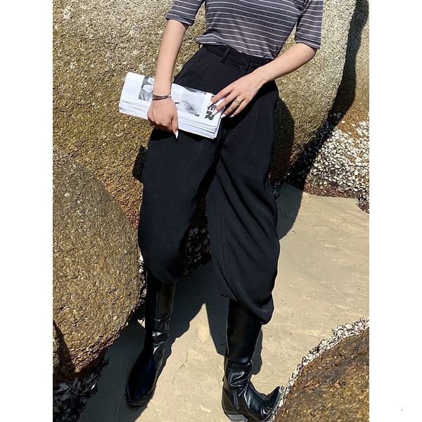

capri korean black high-waisted elegant pants straight women's clothes fall fashion 2021, Black;white