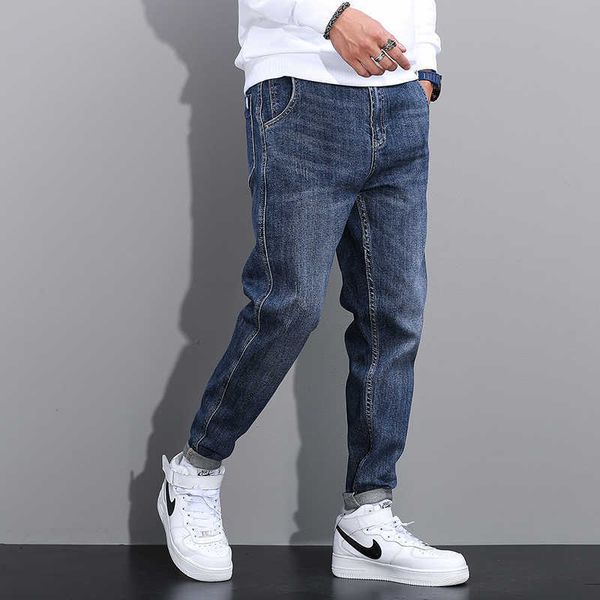 

men's jeans korean vintage fashion retro blue casual cotton denim harem pants streetwear slim fit designer tije