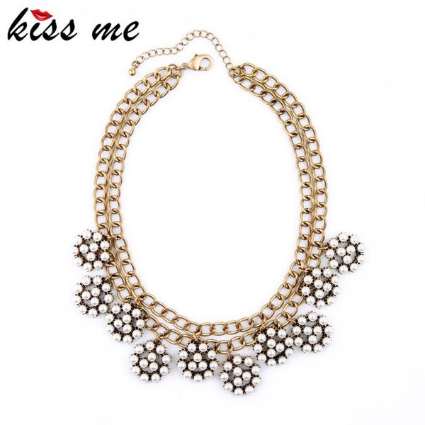 

pendant necklaces manufacturers selling retro elegant simulated pearl flower jewelry chunky necklace factory wholesale, Silver