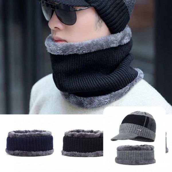 

wide brim hats breathable 1 set durable cool weather man winter scarf polyester hat thicken for show, Blue;gray