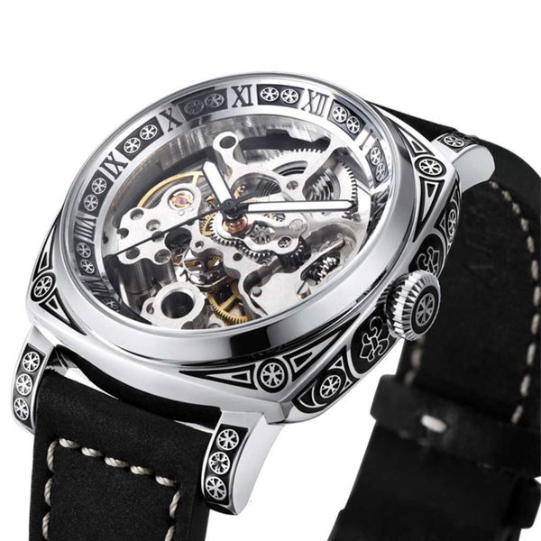

elshi automatic men's watch, Slivery;brown