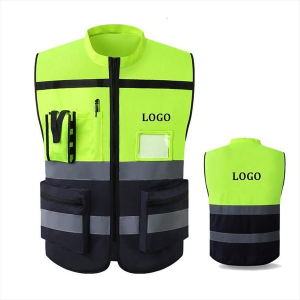 

night reflective safety vest with pockets working clothes hi vis workwear jacket, White;black