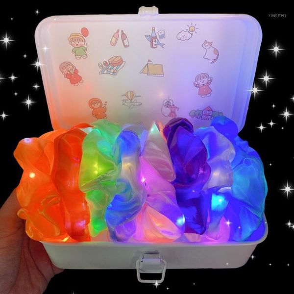 

led luminous flash velvet scrunchies elastic rubber bands solid hair ponytail holder fashion accessories1