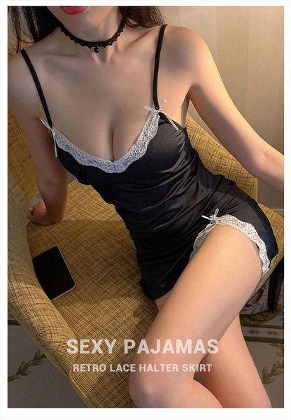 

korean dark gothic fashion women dress sweet slim slimming low cut mini strap lace summer uniform cosplay, Black;gray