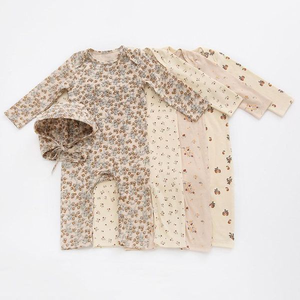 

jumpsuits born baby long sleeve rompers organic cotton brand infant boys girls flower cherry onesie spring autumn clothes, Blue