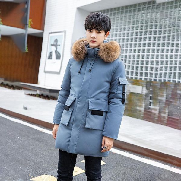 

men's down & parkas 2021 winter jacket white duck coat thick warm male cotton clothing man apparel fur collar hood, Black